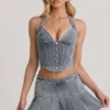 Top corsé con cuello halter Lotta en azul claro
