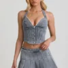 Top corsé con cuello halter Lotta en azul claro