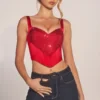 Top corsé con escote corazón y cordones Allure en rojo rosa