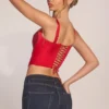 Top corsé con escote corazón y cordones Allure en rojo rosa
