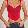 Top corsé con escote corazón y cordones Allure en rojo rosa