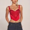 Top corsé con escote corazón y cordones Allure en rojo rosa