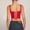 Top corsé con escote corazón y cordones Allure en rojo rosa