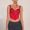 Top corsé con escote corazón y cordones Allure en rojo rosa