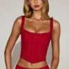Top corsé con varillas y escote redondeado de encaje Cherith en rojo intenso