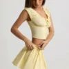 Top corsé de popelín de algodón fruncido Faela en amarillo limón