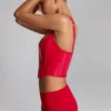 Top corsé de vinilo con cordones Lamiya en rojo fuego