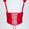 Top corsé de vinilo con cordones Lamiya en rojo fuego