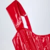 Top corsé de vinilo con cordones Lamiya en rojo fuego