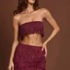 Top corto bandeau con flecos y cordones Bruma en rojo vino