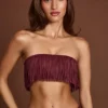 Top corto bandeau con flecos y cordones Bruma en rojo vino