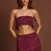Top corto bandeau con flecos y cordones Bruma en rojo vino
