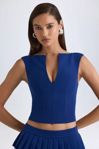 Top corto con abertura frontal Kadie en azul marino