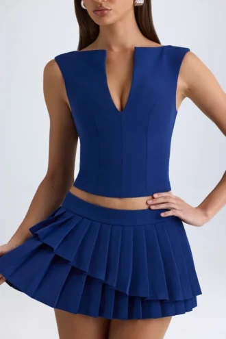 Top corto con abertura frontal Kadie en azul marino