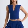 Top corto con abertura frontal Kadie en azul marino