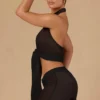 Top corto con cuello halter y lazo delantero Harbour en negro