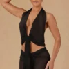 Top corto con cuello halter y lazo delantero Harbour en negro