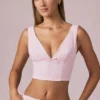 Top corto con lazo Magda en rayas malva suave