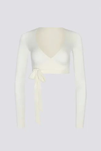Top corto cruzado de jersey suave en blanco