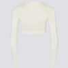Top corto cruzado de jersey suave en blanco