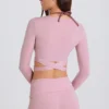Top corto cruzado de jersey suave en malva