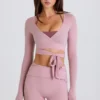 Top corto cruzado de jersey suave en malva