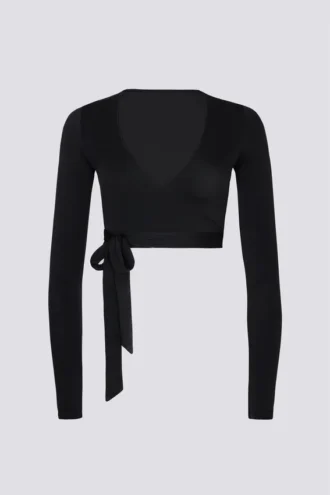 Top corto cruzado de jersey suave en negro