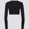 Top corto cruzado de jersey suave en negro