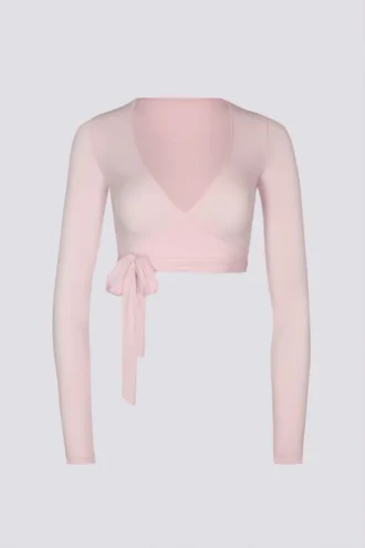 Top corto cruzado de jersey suave en rosa ballet