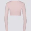 Top corto cruzado de jersey suave en rosa ballet