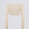 Top corto de cuello en V de jersey cepillado en color crudo