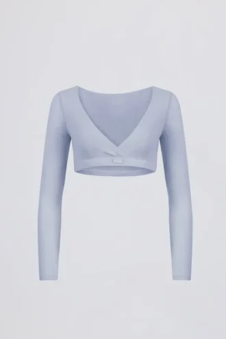 Top corto de jersey cepillado con cuello en V en azul suave