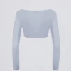 Top corto de jersey cepillado con cuello en V en azul suave