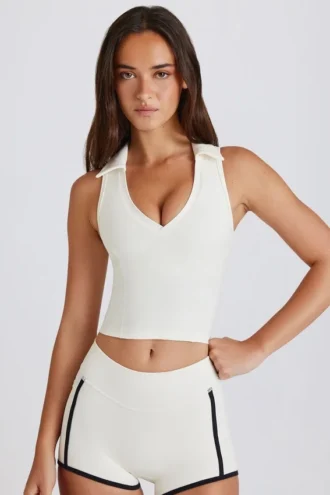Top corto polo Soft Active en color marfil
