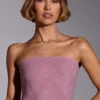 Top corto sin tirantes con adornos Odetta en rosa claro