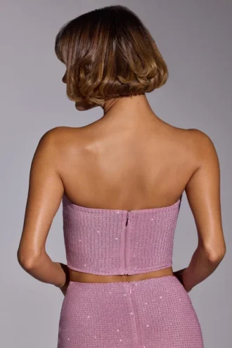 Top corto sin tirantes con adornos Odetta en rosa claro