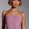 Top corto sin tirantes con adornos Odetta en rosa claro