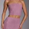 Top corto sin tirantes con adornos Odetta en rosa claro