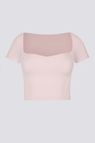 Top corto Soft Active con cuello corazón en rosa ballet