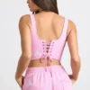 Top corto tipo corsé de jersey cepillado en rosa chicle