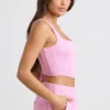 Top corto tipo corsé de jersey cepillado en rosa chicle