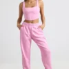 Top corto tipo corsé de jersey cepillado en rosa chicle