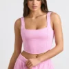 Top corto tipo corsé de jersey cepillado en rosa chicle