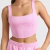 Top corto tipo corsé de jersey cepillado en rosa chicle