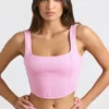 Top corto tipo corsé de jersey cepillado en rosa chicle