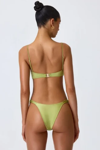 Braguitas de bikini cheeky con tirantes anchos y adornos Sunray en verde pera