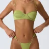 Braguitas de bikini cheeky con tirantes anchos y adornos Sunray en verde pera