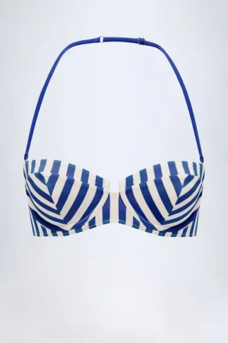 Top de bikini balconette con aros y cuello halter Ascona con rayas azul marino