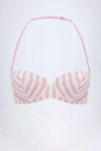 Top de bikini balconette con aros y cuello halter Ascona en rayas malva
