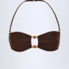 Top de bikini bandeau con adornos de abalorios Manava en color chocolate oscuro